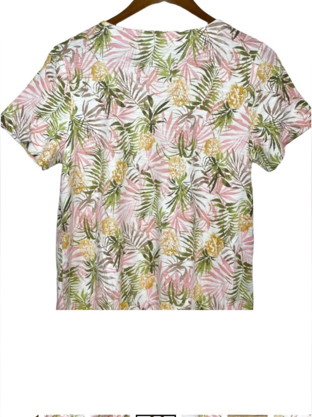 J. Jill Pima Slub Knit V-Neck Tee Shirt Pineapple Palm Print Womens Size M NWT - Picture 6 of 16